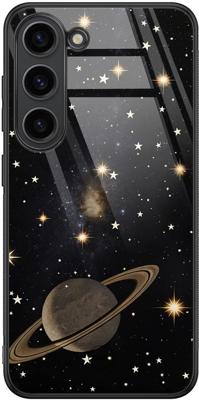Hoesje geschikt voor Samsung Galaxy S23 - Space - Zwart - TPU luxe case (glossy toplaag) - Print - Hardcase backcover zwart