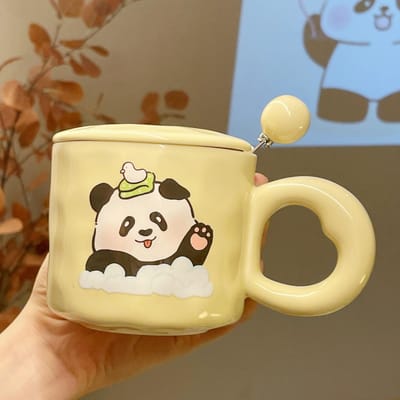 Mok met Deksel Lepel Nieuwe Stijl Schattige Beker voor Vrouwen Souvenir Keramische Waterbeker Koffiekop 301-400ml
