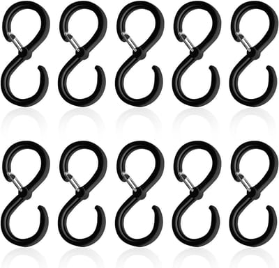 Grote Zwarte S-Haak Set van 10 Stuks, Sterke S-Haken met Veiligheidsbeugel voor Keuken, Badkamer en Slaapkamer, Geschikt voor Diameter tot 3.2 cm, Ideaal voor Ophangen van Keukengerei en Accessoires