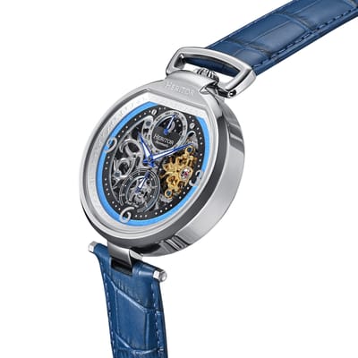 Heritor Automatic Lincoln Skeleton Horloge met Leren Band en Maanfase - Blauw