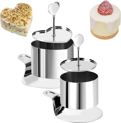 2 Stuks Roestvrijstalen Taartringen voor Bakken, Ronde & Hartvormige Moussevormen, Antiaanbak Bakringen voor Mini Cheesecakes, Crumpets en Desserts