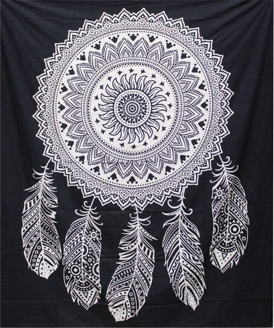 Zwart-wit katoenen sprei + wandkleed - Dromenvanger