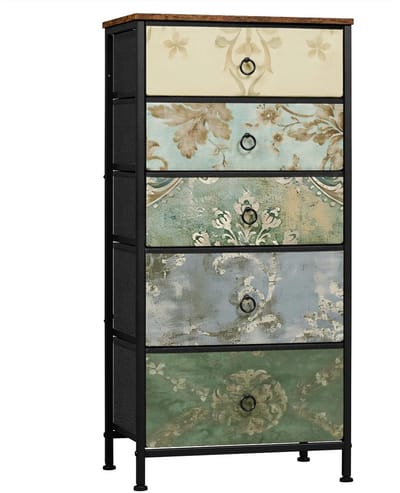 VIEMAE Ladekast - Ladenkastje - Ladekasten - 5 lades - Opbergkast - Opbergkasten - Dressoir - Bloemen - 45.5x95.5x30cm - Groen