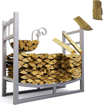 Haardhoutrek 84x33x76 cm - Verzinkt Metaal - Houtopslagrek voor binnen buiten - Zilver