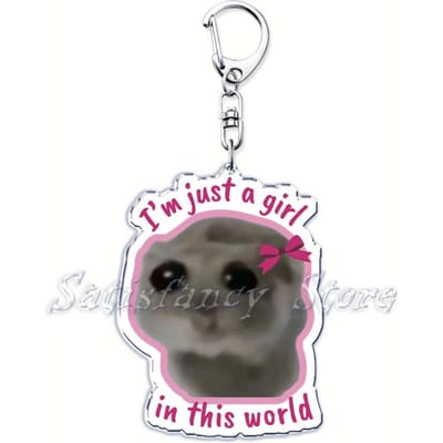 Populaire Grappige Meme Ik Ben Gewoon Een Meisje Verdrietige Hamster Sleutelhanger Sleutelhangers Ring voor Accessoires Tas Hanger Sleutelhanger Sieraden Fans Cadeaus gray