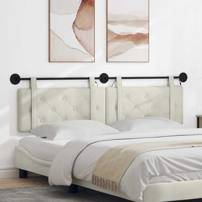 vidaXL - Hangend - hoofdbord - Met - LED-verlichting - Crèmekleurig - Fluweel