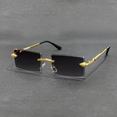 Lunettes de Soleil Rectangulaires Sans Monture de Qualité Hommes Métal Verre Dégradé Gris Grandes Lunettes de Soleil Sans Monture Femmes Protection UV400 black