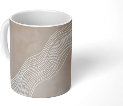 Mok - Koffiemok - Golvende lijnen - Vloeiend - Zandkleurig - Mokken - 350 ML - Beker - Koffiemokken - Theemok