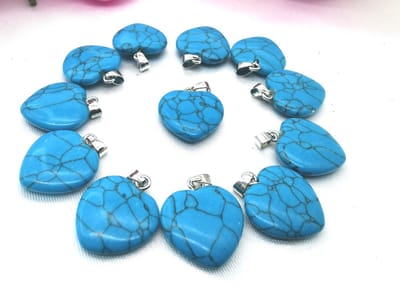 Edelsteen - Turquoise blauw - hartje Hanger met - gratis - zwart - gewaxed koord Ketting - Edelsteen Ketting - 45cm + 5cm Verstelbaar - Cadeautje Voor Hem en Haar