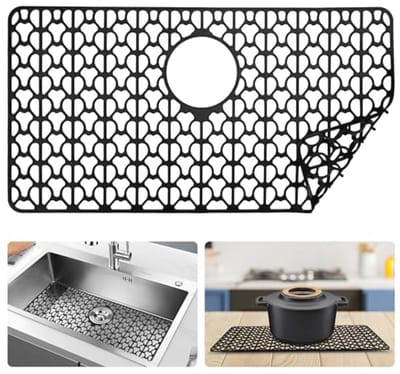 Gootsteenmat - Spoelbakbeschermer - Servies Beschermen - Hittebestendig Siliconen - 66 x 35 cm - Zwart