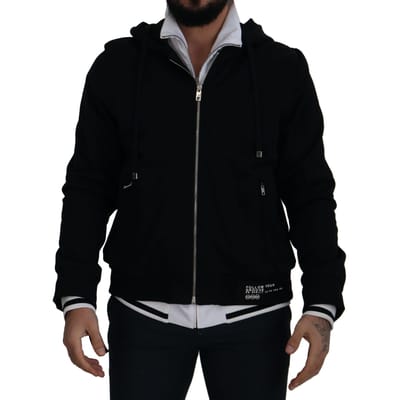 Dolce & Gabbana Zwarte Polyester Hooded Volledige Rits Herenjack