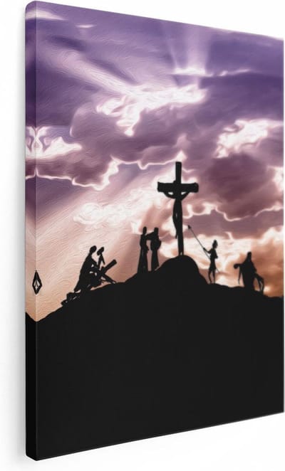 Artaza Canvas Schilderij Kruisiging - 30x40 cm - Klein - Wanddecoratie Christelijk - Muurdecoratie Golgotha - Schilderijen Op Canvas