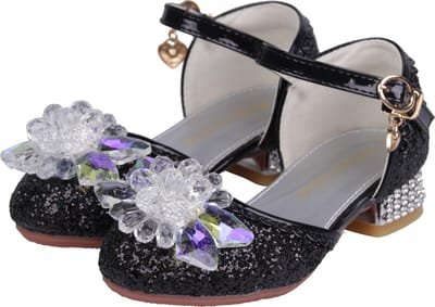 Prinsessen schoenen + Toverstaf meisje + Tiara (Kroon) + Lange handschoenen - Zwart - maat 33 - cadeau meisje - prinsessen schoenen plastic - verkleedschoenen prinses - prinsessen schoenen speelgoed - hakschoenen meisje