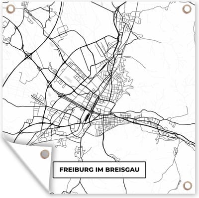 Tuin poster Freiburg im Breisgrau - Kaart - Stadskaart - Plattegrond - 200x200 cm - Tuindoek