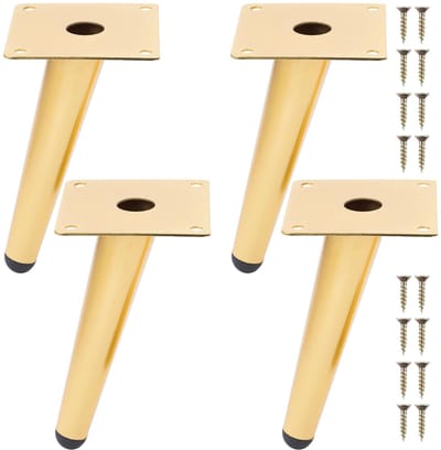 Dailygoods- Meubelpoten 15 cm - Kegelvormige Schuine Poten - Set van 4 - Roestvrij Staal - Goudkleurig - Inclusief Schroeven - Meubelvoeten