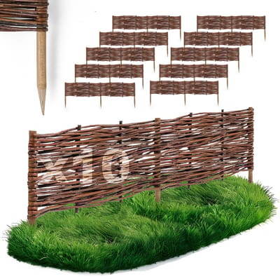 BOGATECO Wilgen Beeteinfassung - Set van 10 Stuks - Diverse Maten - Flexibele Rasenkant & Steckzaun - Handgevlochten Tuinafscheiding | 100 cm x 20 cm
