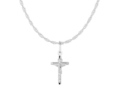 YO&NO - Ketting - Zilver - Singapore - Kruis en corpus - 2.25mm - 45cm - Sieraden vrouw - Gerhodineerd - Zilver 925