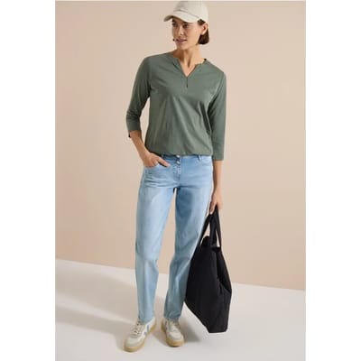 Shirt met 3/4-mouwen, split in de hals en elastische zoom