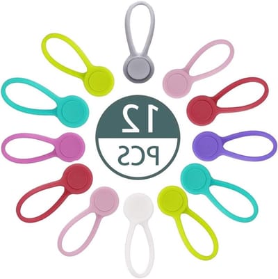 12 Stuks Magnetische Kabelclips voor het Organiseren van Oplaadkabels, Hoofdtelefoonkabels en USB-kabels in 8 Kleuren voor Thuis, Keuken en Schoolgebruik