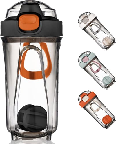 Eiwitshaker, shaker proteïneshake, 500 ml eiwit shaker met mixerbal, eiwitshaker met lekvrij deksel en handvat voor fitness, eiwitshaker voor poedervormige shakes (zwart)
