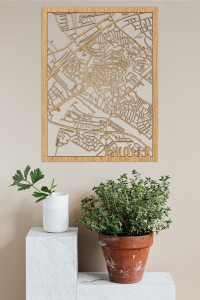 Houten Stadskaart Zwolle Eikenhout 30x40cm Wanddecoratie Voor Aan De Muur City Shapes