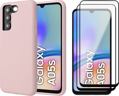 Hoesje geschikt voor Samsung Galaxy A05s - 2x Screenprotector Volledig Dekkend Glas - Mat Back Case Roze