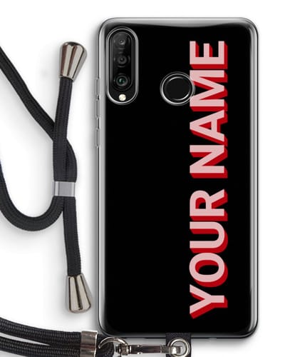Gepersonaliseerd - Case Company® - Hoesje met koord geschikt voor Huawei P30 Lite hoesje met Koord - Namecase - Telefoonhoesje met Zwart Koord - Bescherming aan alle Kanten en Over de Schermrand