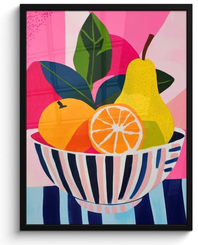 Poster in lijst - Fotolijst 60x80 cm - Posters - Fruit - Abstracte achtergrond - Roze - Posterlijst zwart - Decoratie - Wanddecoratie woonkamer - Muurdecoratie slaapkamer