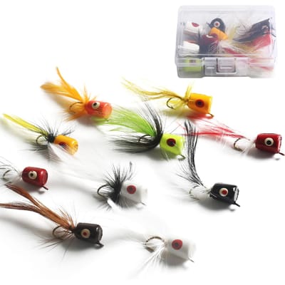 Bashaken Vliegvissen Popper Lokmiddelen voor zonnevis Bluegill Crappie Baars Panfish Topwater Popper Vlieg veelkleurig