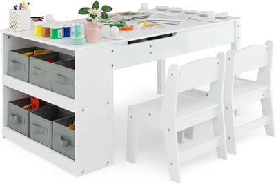 Kinderzitgroep - Kindertafel stoel - Knutselen en leren - 3-in-1 functie - 109 x 60 x 53 cm - Wit