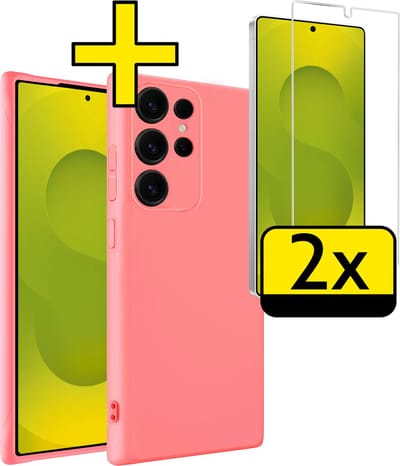 Hoesje - Met 2x Screenprotector - Geschikt voor Samsung Galaxy S25 Ultra - Sterk & Shockproof - Back Cover - Siliconen Case - Telefoon Hoes - Telefoonhoesjes - Licht Roze