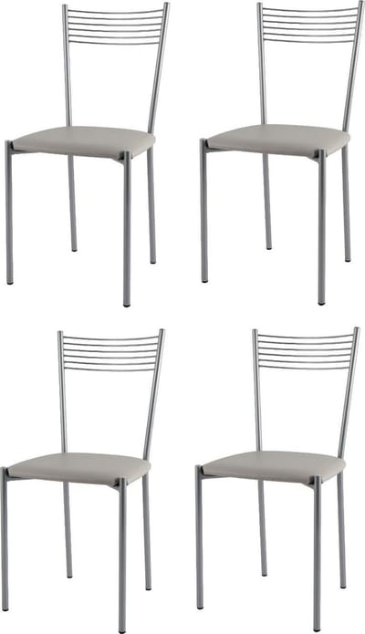 Tommychairs Elegance - Eetkamerstoelen - Set van 4 - Aluminium & Licht Grijs - Kunstleer