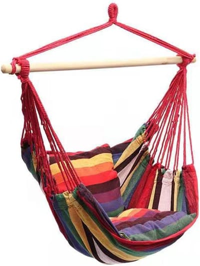 Allecto - Hangmat stoel - Opvouwbaar - Kleurrijk - Draagbaar - Strepen - Indoor - Opknoping touw - Swing - Geschikt voor slaapkamer - Kleurrijk streepdesign
