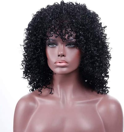 Korte Afro Kinky Krullend Perkament voor Vrouwen, Fluffy Golfige Haarwig met Pony, Natuurlijke Hittebestendige Synthetische Haarwig voor Dagelijks Gebruik