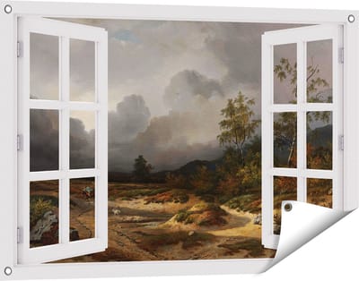 Gards Tuinposter Doorkijk Landschap bij Naderend Onweer - Willem Roelofs - 90x60 cm - Tuindoek - Tuindecoratie - Wanddecoratie buiten - Tuinschilderij