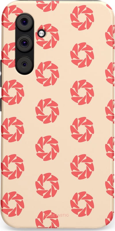 Casetastic hoesje geschikt voor Samsung Galaxy A54 (2023) 5G - Dubbellaagse bescherming - Peach Bloem Cirkels - Fashion Case - Crème Koraal Perzik