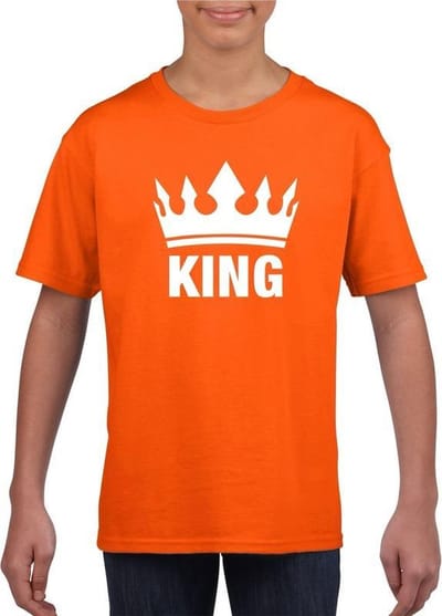 Oranje Koningsdag King t-shirt - met kroon en tekst - voor jongens 110/116