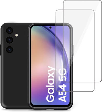Hoesje geschikt voor Samsung A54 + 2x Screenprotector – Tempered Glass - Liquid Back Case Cover Zwart