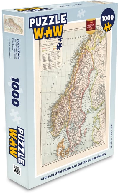 Puzzel Gedetailleerde kaart van Zweden en Noorwegen - Legpuzzel - Puzzel 1000 stukjes volwassenen