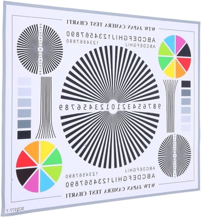 Lenstestdiagram voor kleurkalibratie, lensfocus-instelling en CCTV-camera's, testkaart voor bewakingssystemen en kleurcorrectie hulpmiddel
