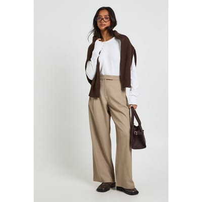 Dames Petite Boohoo Basics Gesneden Wijde Pijpen Broek | Taupe | Maat: 16