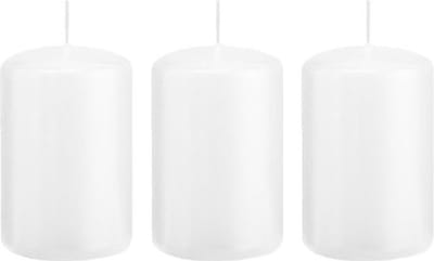 Trend Candles Cilinderkaars/stompkaars - 3x - wit - 5 x 8 cm - 18 branduren - met brandvertragende folie