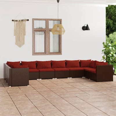 vidaXL - 10-delige - Loungeset - met - kussens - poly - rattan - bruin