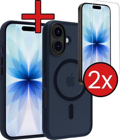 Hoesje - Met 2x Screenprotector - Geschikt voor Apple iPhone 17 - Magsafe Compatible - Sterk & Shockproof - Shock Proof Case - Back Cover - Telefoon Hoes - Telefoonhoes - Donkerblauw