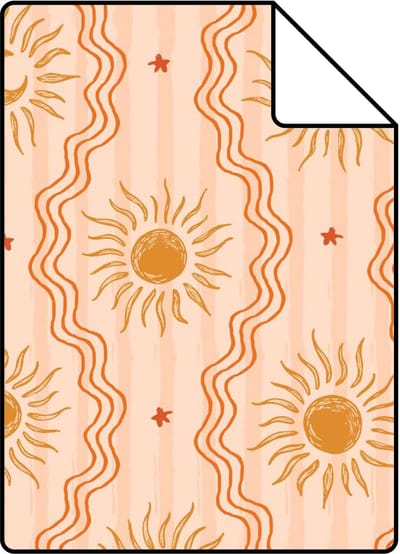 Proefstaal ESTAhome behang zonnetjes roze, oranje en geel - 26.5 x 21 cm - 131715-S