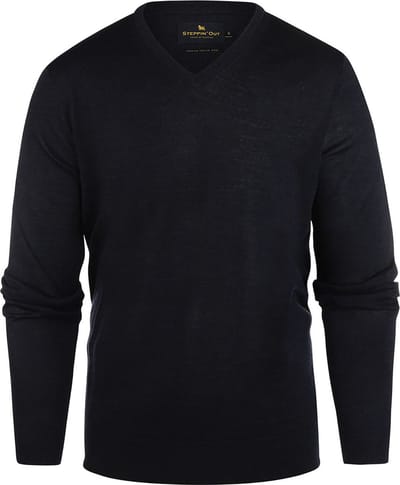 Steppin' Out Trui V-hals Merinowol Navy - Maat 3XL - Heren