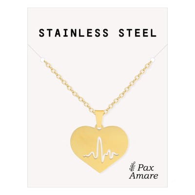 Cadeau Ketting met Hart & Levenslijn - Roestvrij Staal - Goudkleurig - Cadeau Sieraad op Kaartje - Pax Amare