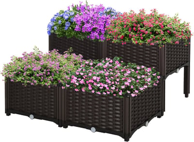Outsunny plantenbak - 4-delige met afwateringsgaten - donkerbruin