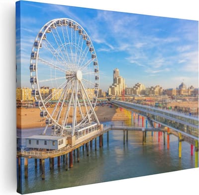 Artaza Canvas Schilderij Strand En Zee - 40x30 cm - Klein - Wanddecoratie Scheveningen - Muurdecoratie Kust - Kamer Accessoires Pier