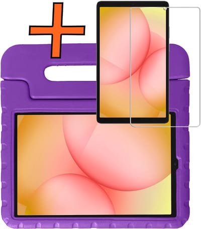 Hoesje - Geschikt voor Samsung Galaxy Tab A11 - Met Screenprotector - Kinderhoes Shockproof Bumper - Kidsproof Case - Tablet Hoes - Kinder Hoes Cover - Paars